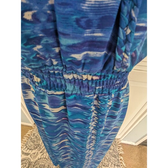 Charlie Jade Dress Womens sz S Sleeveless Maxi Blue Watercolor Faux Wrap Chiffon - Picture 7 of 16